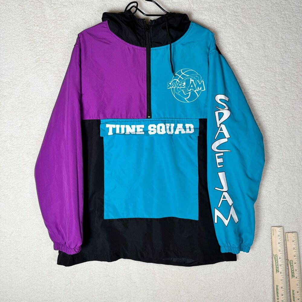 Vintage 90s Space Jam Nylon Windbreaker Pullover Tune Squad Jacket XL Colorblock